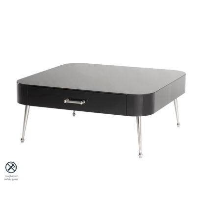 An Image of Mason Black Glass Coffee Table – Shiny Silver Legs