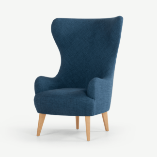 An Image of Bodil Accent Armchair, Thames Blue Fabric with Light Wood Legs