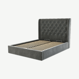 An Image of Romare King Size Ottoman Storage Bed, Steel Grey Velvet