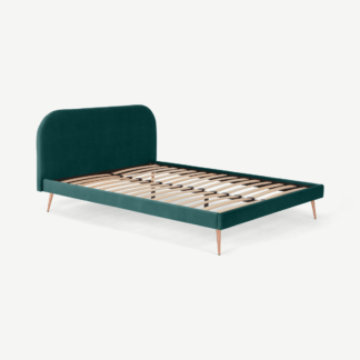 An Image of Eulia King Size Bed, Seafoam Blue Velvet & Copper Legs