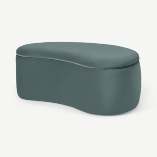 An Image of Kooper Storage Pouffe, Marine Green Velvet