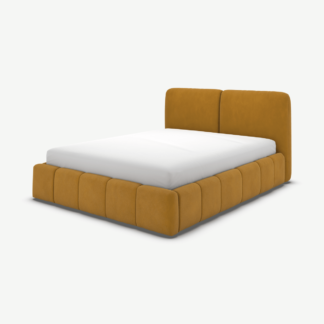 An Image of Maxmo King Size Ottoman Storage Bed, Dijon Yellow Cotton Velvet