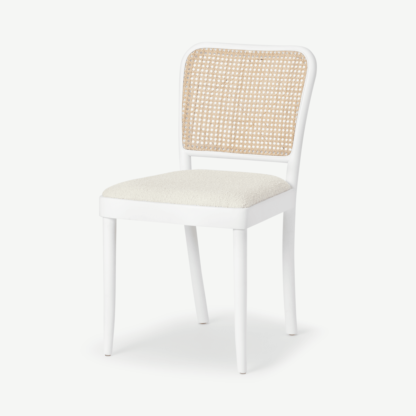An Image of Raleigh Dining Chair, Whitewash Boucle & Rattan