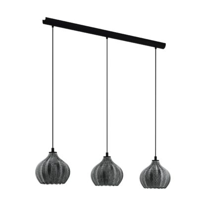 An Image of EGLO Tamallat Black Glass 3L Pendant Light