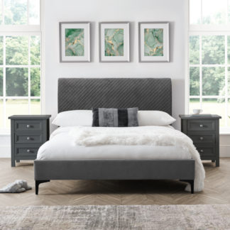 An Image of Sanderson Grey Velvet Fabric Bed Frame - 5ft Double