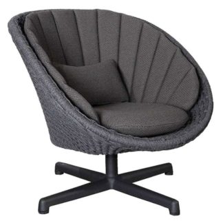 An Image of Cane-line Peacock Dark Grey Lounge Swivel Chair with Cushion Set