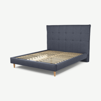 An Image of Lamas King Size Bed, Navy Wool with Oak Legs