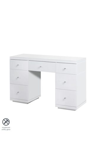 An Image of Pimlico White glass Dressing Table with 7 drawers