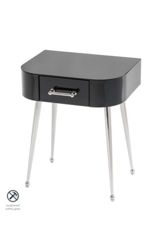 An Image of Mason Black Glass Side Table – Shiny Silver Legs