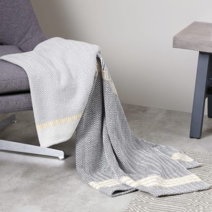 An Image of Ryker Cotton Woven Throw 130 x 170cm, Grey Multi