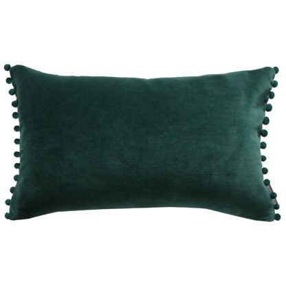 An Image of Country Living Velvet Pom Pom Cushion - Dark Green -30x50cm