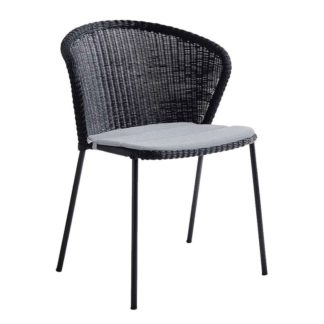 An Image of Cane-line Lean Outdoor Stackable Dining Chair, Black with Grey Cushion