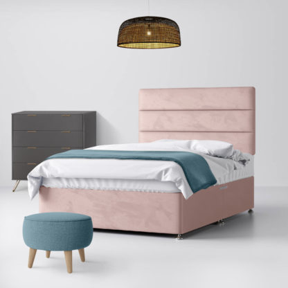 An Image of Cornell Lined Pink Velvet Fabric 2 Drawer Same Side Divan Bed - 6ft Super King Size