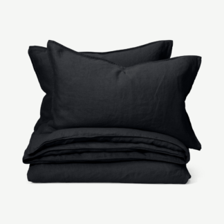 An Image of Brisa 100% Linen Duvet Cover + 2 Pillowcases King Size, Black