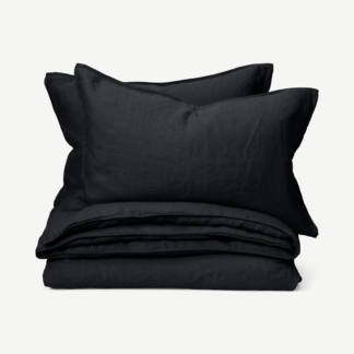 An Image of Brisa 100% Linen Duvet Cover + 2 Pillowcases Double, Black