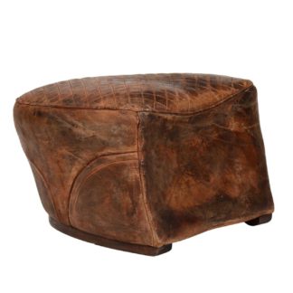 An Image of Timothy Oulton Leather Saddle Footstool, Buck'd n Brok'n