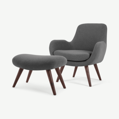 An Image of Moby Accent Armchair and Footstool, Marl Grey