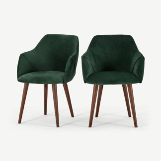An Image of Set of 2 Lule Carver Dining Chairs, Pine Green Velvet and Walnut