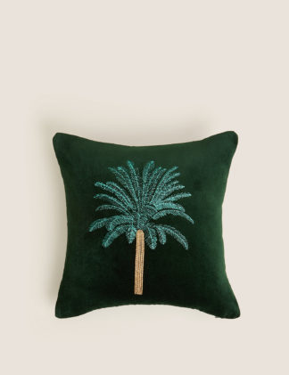 An Image of M&S Pure Cotton Velvet Embroidered Palm Cushion