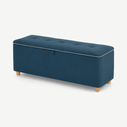 An Image of Burcot Upholstered Ottoman Storage Bench, Blue With Contrast Piping