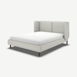 An Image of Ricola King Size Bed, Ghost Grey Cotton with Walnut Stain Oak Legs