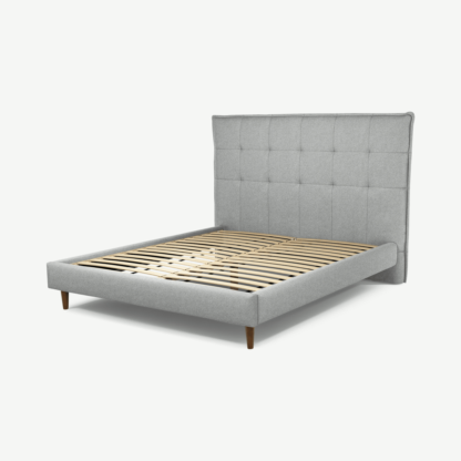 An Image of Lamas King Size Bed, Wolf Grey Wool with Walnut Stain Oak Legs