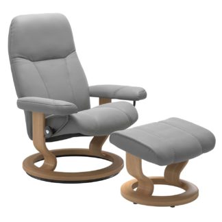 An Image of Stressless Consul Large Classic Chair and Stool, Quickship