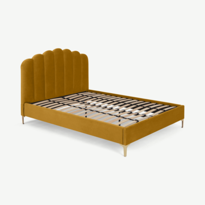 An Image of Delia Double Bed, Marigold Velvet