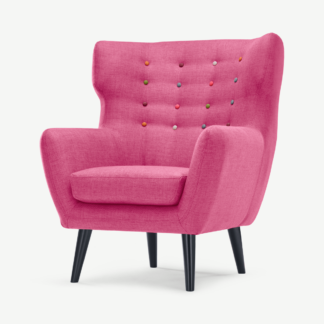 An Image of Kubrick Wing Back Chair, Candy Pink With Rainbow Buttons