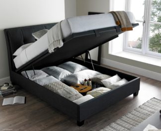 An Image of Accent Slate Fabric Ottoman Storage Bed Frame - 4ft6 Double