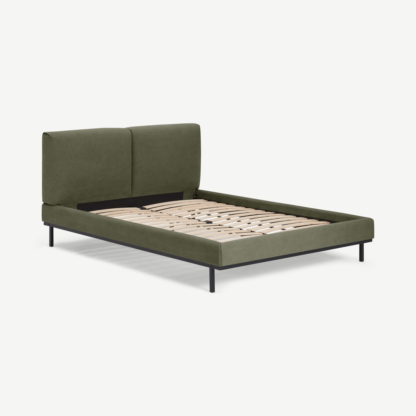 An Image of Perri Double Bed, Forest Green Cotton