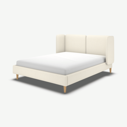 An Image of Ricola Super King Size Bed, Ivory White Boucle with Oak Legs