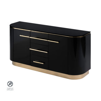 An Image of Anastasia Black Glass Sideboard with Brass Details