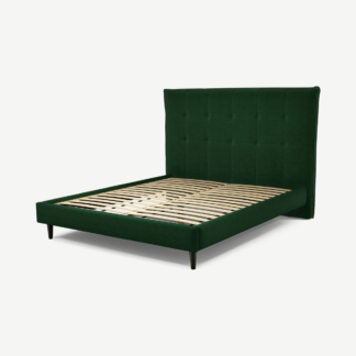 An Image of Lamas King Size Bed, Bottle Green Velvet with Black Stain Oak Legs