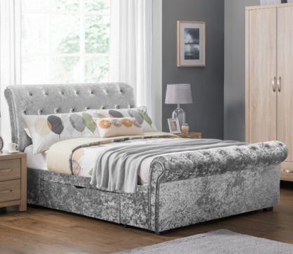 An Image of Verona Silver Crushed Velvet 2 Drawer Storage Bed Frame - 4ft6 Double