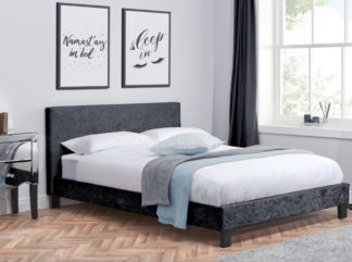 An Image of Berlin Black Crushed Velvet Fabric Bed - 5ft King Size