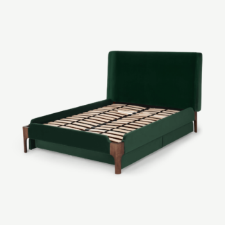 An Image of Roscoe Double Bed with Storage Drawers, Pine Green Velvet & Dark Stain Oak Legs