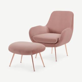 An Image of Moby Accent Armchair and Footstool, Vintage Pink Velvet