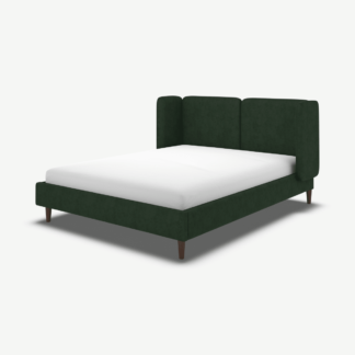 An Image of Ricola Super King Size Bed, Bottle Green Velvet with Walnut Stain Oak Legs