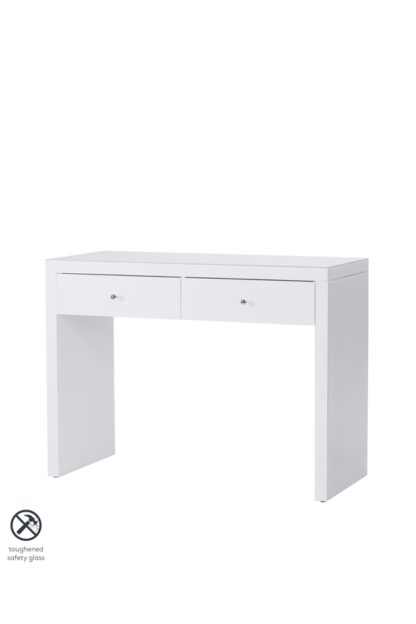 An Image of Pimlico White Glass Dressing Table with 2 Legs