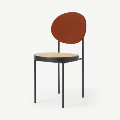 An Image of Rumana Dining Chair, Cane & Nutmeg Orange Velvet