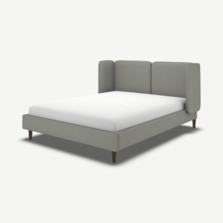 An Image of Ricola Double Bed, Wolf Grey Wool with Walnut Stain Oak Legs