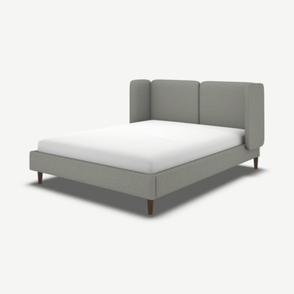 An Image of Ricola Double Bed, Wolf Grey Wool with Walnut Stain Oak Legs