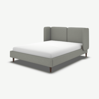 An Image of Ricola Super King Size Bed, Wolf Grey Wool with Walnut Stain Oak Legs