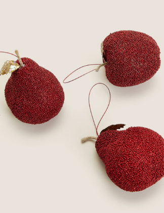 An Image of M&S 3 Pack Red Fruit Hanging Decoration, Red