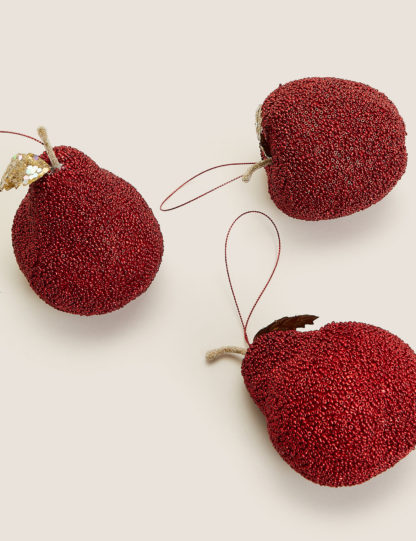 An Image of M&S 3 Pack Red Fruit Hanging Decoration, Red