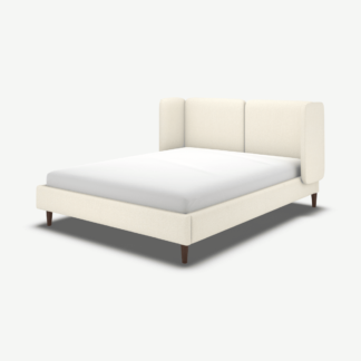 An Image of Ricola King Size Bed, Ivory White Boucle with Walnut Stain Oak Legs