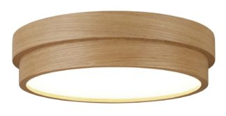 An Image of Habitat Fuller Wooden LED Flush to Ceiling Light - Oak