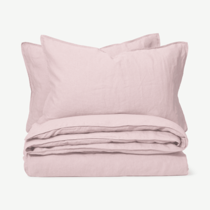 An Image of Brisa Linen Duvet Cover + 2 Pillowcases, King, Dusky Pink