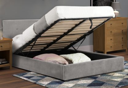 An Image of Shoreditch Grey Velvet Ottoman Storage Bed Frame - 5ft King Size